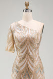 Saprkly Champagne Sequin Sheath Mother of the Bride Dress
