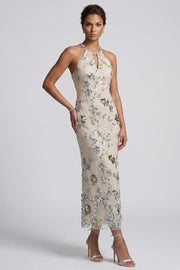 Mermaid Sequin Grey Blue Halter Mother of the Bride Dress