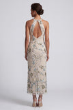 Mermaid Sequin Grey Blue Halter Mother of the Bride Dress