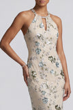 Mermaid Sequin Grey Blue Halter Mother of the Bride Dress