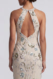 Mermaid Sequin Grey Blue Halter Mother of the Bride Dress