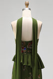 Olive Long Floral Mermaid Strapless Beaded Mother of the Bride Dress with Ruffles