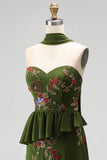 Olive Long Floral Mermaid Strapless Beaded Mother of the Bride Dress with Ruffles