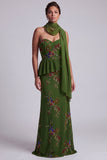 Olive Long Floral Mermaid Strapless Beaded Mother of the Bride Dress with Ruffles