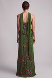 Olive Long Floral Mermaid Strapless Beaded Mother of the Bride Dress with Ruffles