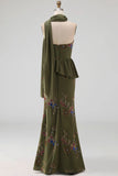 Olive Long Floral Mermaid Strapless Beaded Mother of the Bride Dress with Ruffles