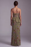 Olive Long Floral Mermaid Strapless Beaded Mother of the Bride Dress with Ruffles