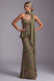 Olive Long Floral Mermaid Strapless Beaded Mother of the Bride Dress with Ruffles
