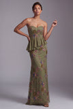 Olive Long Floral Mermaid Strapless Beaded Mother of the Bride Dress with Ruffles