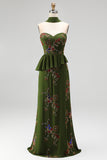 Olive Long Floral Mermaid Strapless Beaded Mother of the Bride Dress with Ruffles