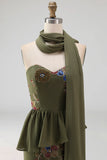 Olive Long Floral Mermaid Strapless Beaded Mother of the Bride Dress with Ruffles