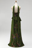 Olive Long Floral Mermaid Strapless Beaded Mother of the Bride Dress with Ruffles