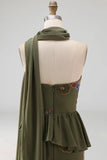 Olive Long Floral Mermaid Strapless Beaded Mother of the Bride Dress with Ruffles