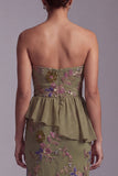 Olive Long Floral Mermaid Strapless Beaded Mother of the Bride Dress with Ruffles