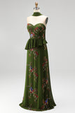 Olive Long Floral Mermaid Strapless Beaded Mother of the Bride Dress with Ruffles