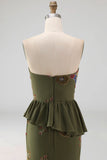 Olive Long Floral Mermaid Strapless Beaded Mother of the Bride Dress with Ruffles