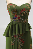 Olive Long Floral Mermaid Strapless Beaded Mother of the Bride Dress with Ruffles