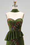 Olive Long Floral Mermaid Strapless Beaded Mother of the Bride Dress with Ruffles