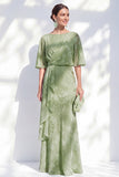 Sage Green Mermaid Chiffon Floral Ruffled Bateau Neck Long Mother Of the Bride Dress