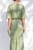 Sage Green Mermaid Chiffon Floral Ruffled Bateau Neck Long Mother Of the Bride Dress