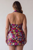 Sparkly Black Floral Sequins Bodycon Halter Neck Plus Size Homecoming Dress