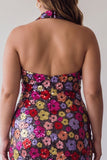 Sparkly Black Floral Sequins Bodycon Halter Neck Plus Size Homecoming Dress