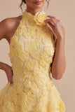 A-Line Daffodil Floral Halter Neck Homecoming Dress with Beading