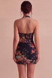 Black Halter Neck Floral Sheer Corset Bodycon Mini Cocktail Dress