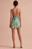 Light Green Halter Neck Floral Bodycon Mini Cocktail Dress