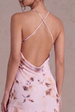 Pink Halter Neck Floral Asymmetrical Cocktail Dress with Ruffles