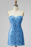 Sparkly Sky Blue Sweetheart Bodycon Sequins Homecoming Dress