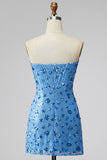 Sparkly Sky Blue Sweetheart Bodycon Sequins Homecoming Dress