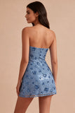 Sparkly Sky Blue Sweetheart Bodycon Sequins Homecoming Dress