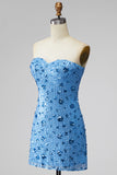 Sparkly Sky Blue Sweetheart Bodycon Sequins Homecoming Dress
