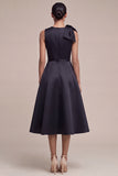 Black Round Neck A Line Midi Formal Dress with Bow