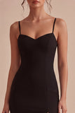 Black Bodycon Midi Spaghetti Straps Formal Dress with Slit