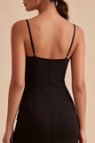Black Bodycon Midi Spaghetti Straps Formal Dress with Slit