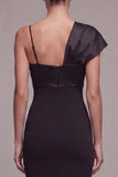 Mermaid Spaghetti Straps Midi Black Tie Dress with Bow