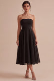 Strapless A Line Midi Black Tie Dress