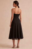 Strapless A Line Midi Black Tie Dress