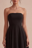 Strapless A Line Midi Black Tie Dress
