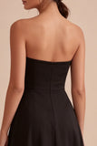 Strapless A Line Midi Black Tie Dress