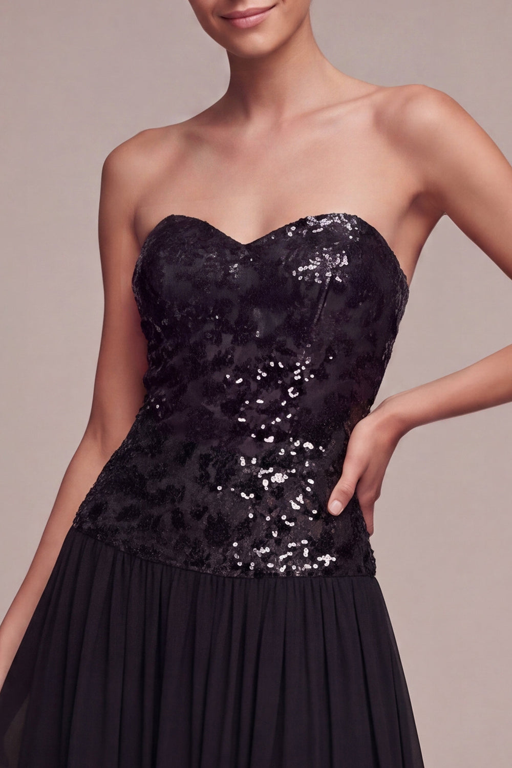 Zapaka Women Sparkly Chiffon Black Tie Dress with Sequins A Line