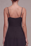 A Line Spaghetti Straps Midi Black Tie Dress with Ruffles