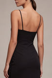 Sheath Ruched Spaghetti Straps Midi Black Tie Dress
