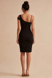 Black One Shoulder Short Bodycon Formal Dress with Slit