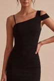 Black One Shoulder Short Bodycon Formal Dress with Slit