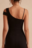 Black One Shoulder Short Bodycon Formal Dress with Slit