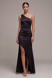 Black One Shoulder Mermaid Long Formal Dress with Slit