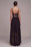Black A Line Spaghetti Straps Corset High Low Formal Dress